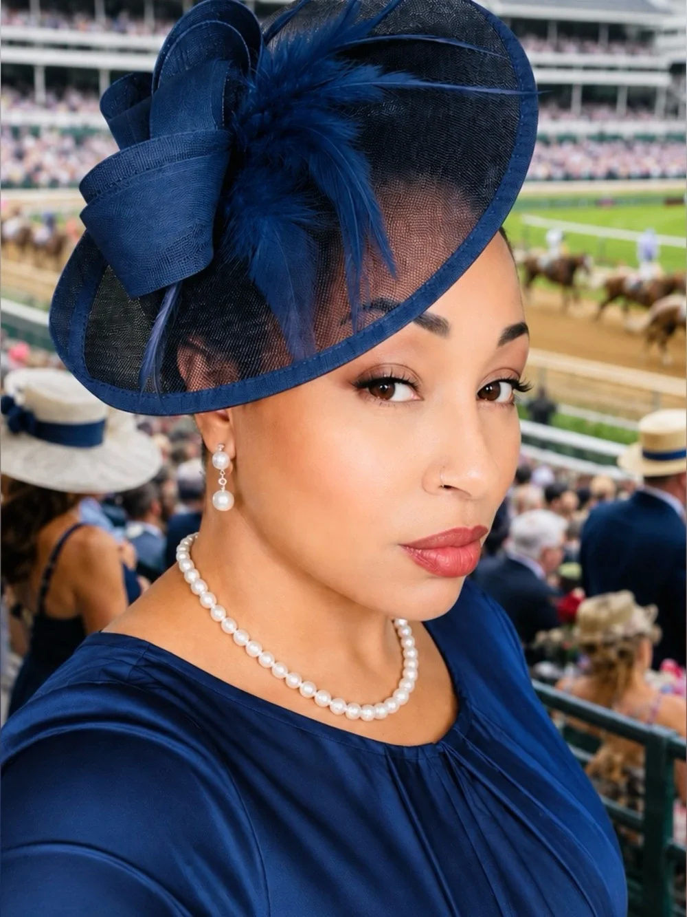 The Majestic Navy Blue Fascinator Disc Hat